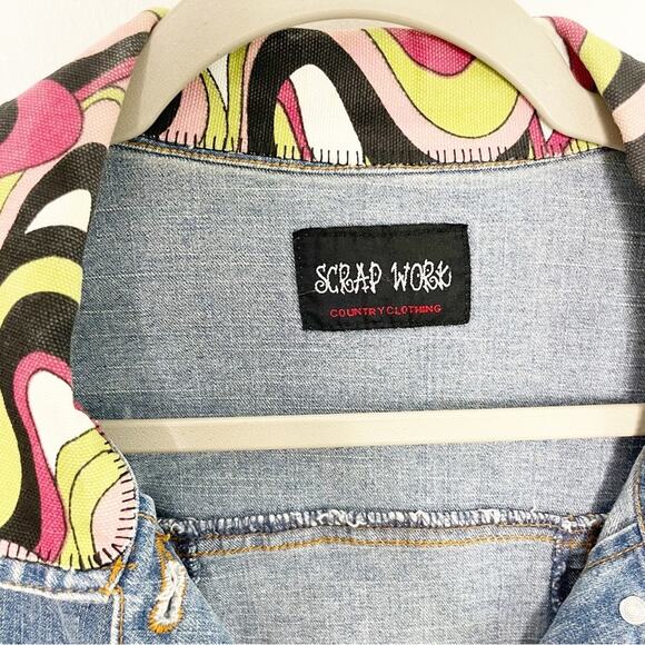 SCRAP WORK Y2K Groovy Print Denim Jacket Size Large - Picture 3 of 6